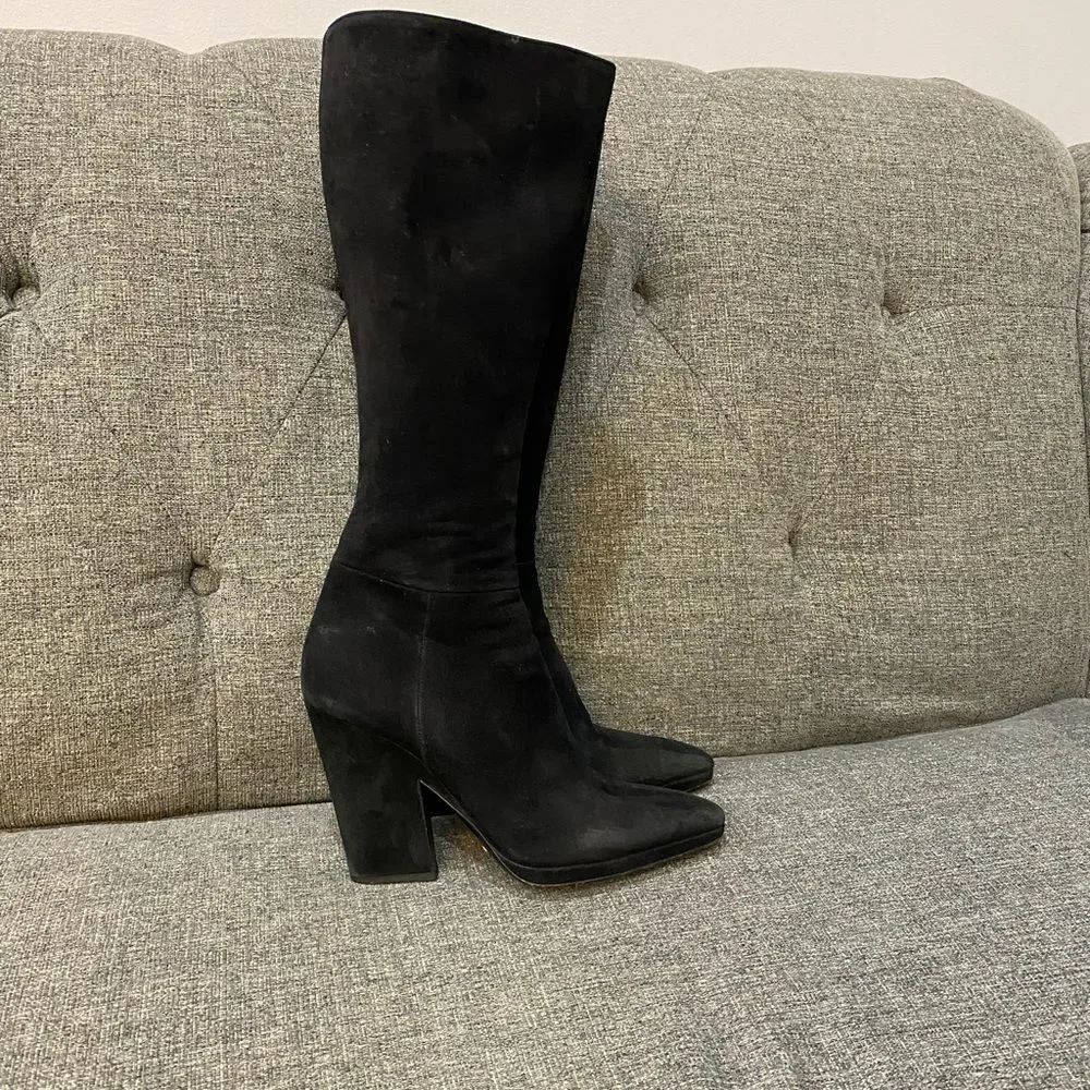 Prada Black Suede Heeled Boots Women Size 37